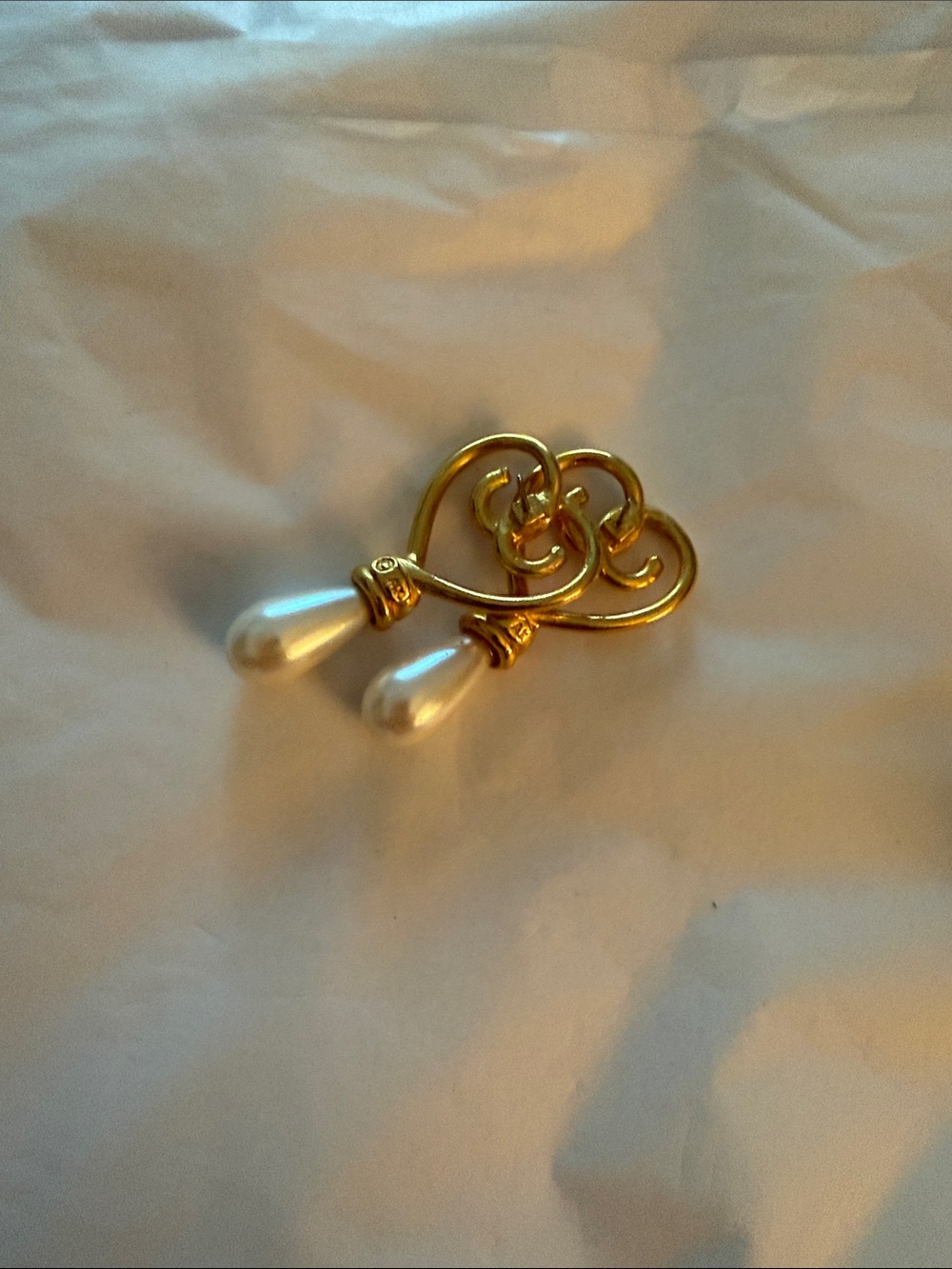 Napier Gold Heart Earrings with White Pearl Drops